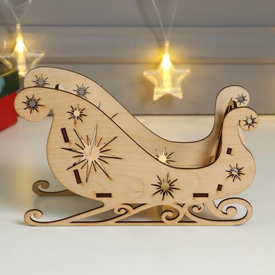 Новогодняя шкатулка дерево сани Звезда (Новогодний набор 5 деталей) 20х12х8 см