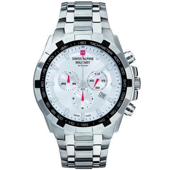 С браслетом Мужские наручные часы с серебряным браслетом Swiss Alpine Military 7043.9132 chrono 46mm 10ATM