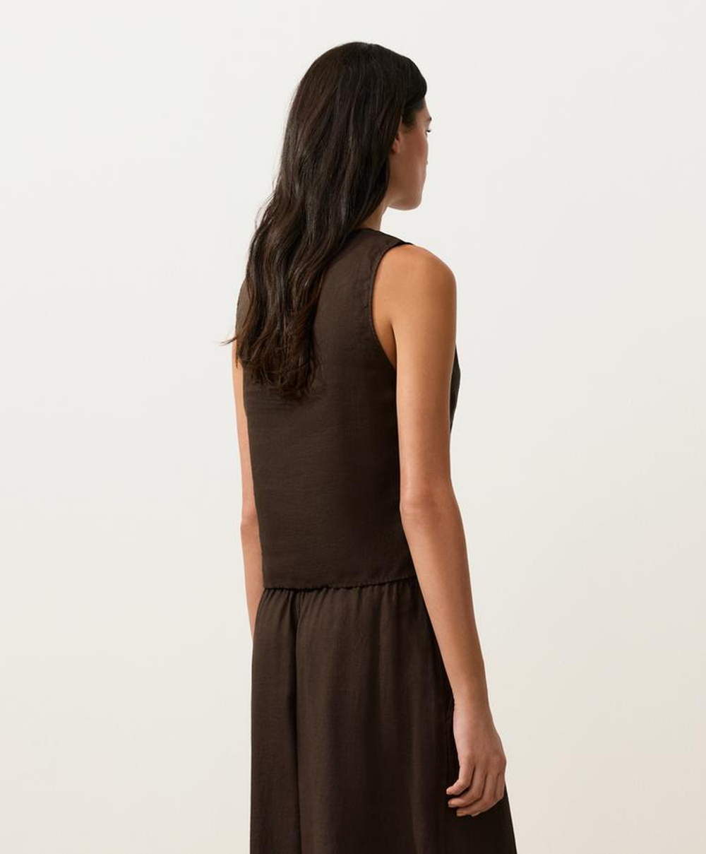 Oysho Top на запах из 100%-го льна, темно-коричневый