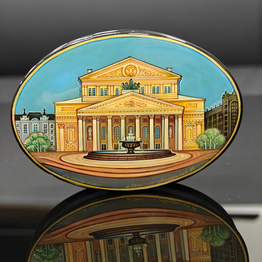 Шкатулка "Большой театр" (Ручная роспись Холуй)