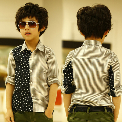 Рубашка полосатая с вставкой с принтом в виде звезд