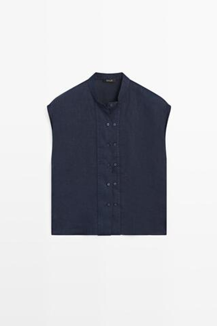 Massimo Dutti Струящаяся рубашка из 100% льна с пуговицами, морской синий