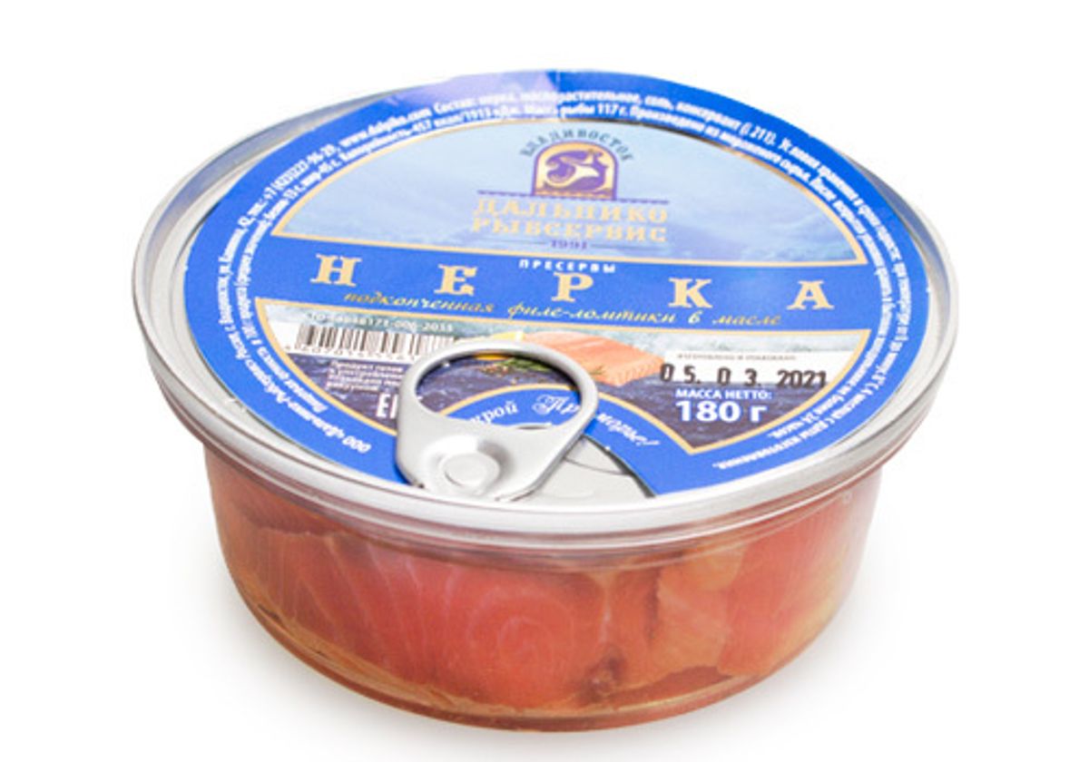 Нерка подкопченная ломтики в масле, 180г