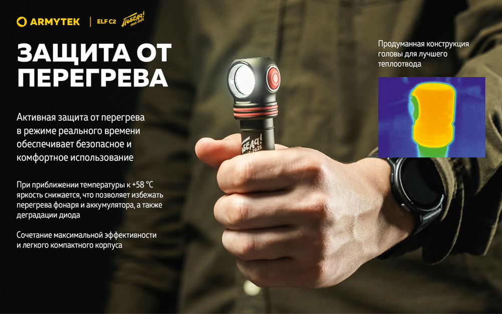Фонарь Armytek Elf C2 USB-C Pobeda 1100 люмен F05103CP (Limited edition)