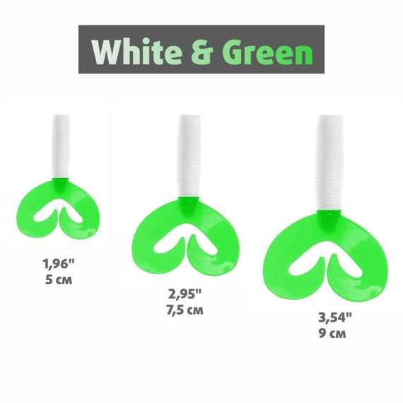 Твистер Helios Credo Double Tail 3,54&quot;/9 см White &amp; Green 5шт. (HS-28-016)