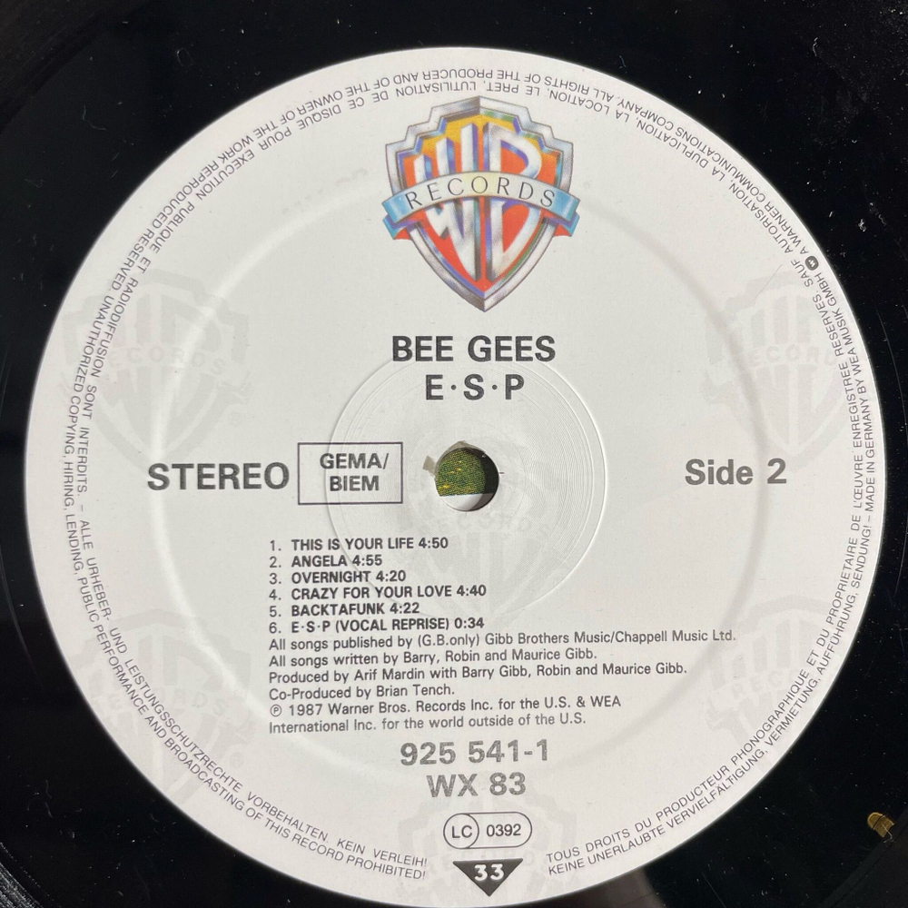 Винтажная виниловая пластинка LP Bee Gees E S P (Germany 1987) Angela