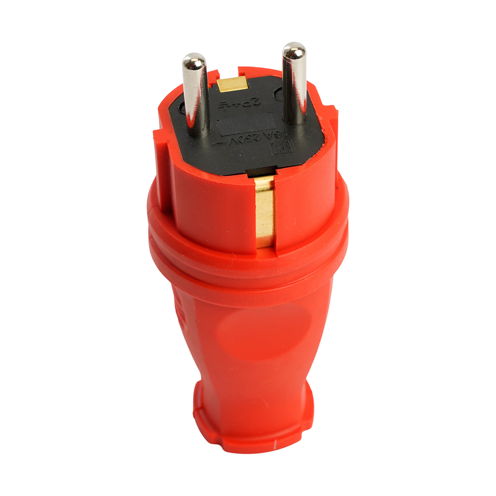 Вилка прямая с/з STEKKER, RPG16-21-441, каучук, 250В, 16A, IP44, красный 39160