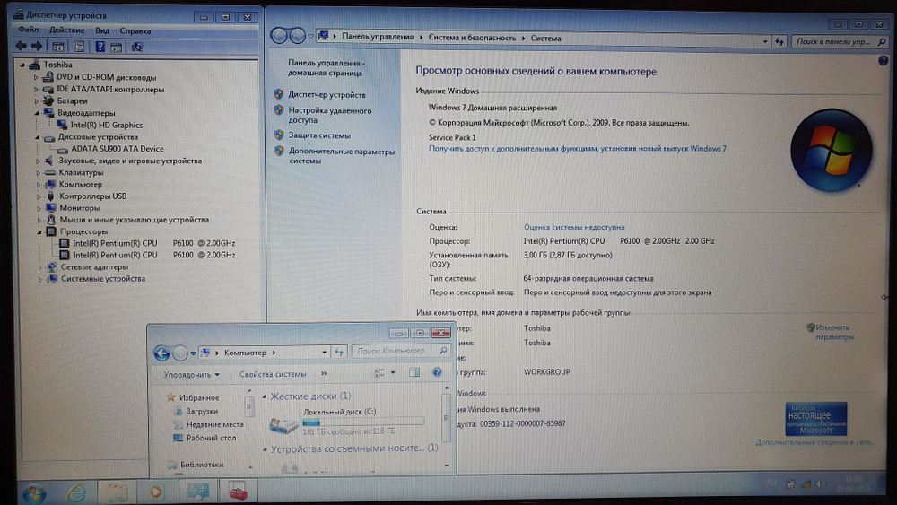 Ноутбук Toshiba Pentium/3Gb