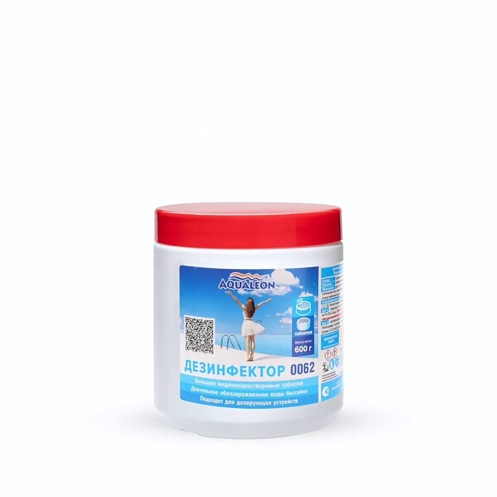 Средство для обеззараживания воды в бассейнах Aqualeon DM0.6T в таблетках по 200 г,медленный (банка,0,6 кг)