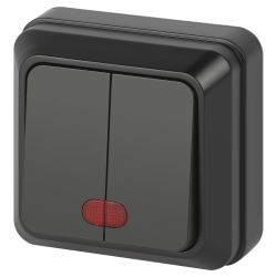 Выключатель Intro Quadro 2-105-05 двойной с подсветкой 10А-250В IP20 ОУ антрацит | Intro