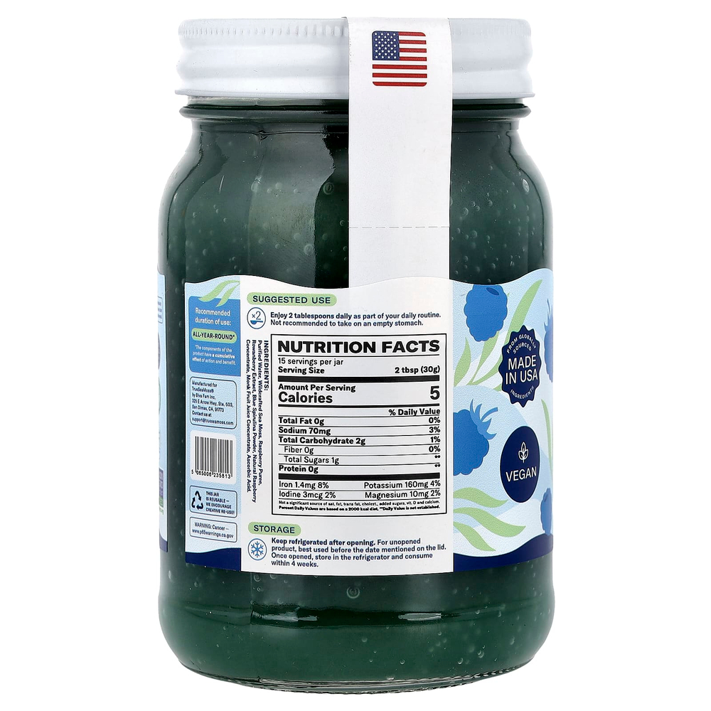 True Sea Moss, гель из морского мха, суперфуд, голубая спирулина и малина, 473 мл (16 жидк. унций)