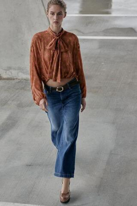 ZARA ДЖИНСЫ Z.08 WIDE LEG CROPPED С ПОЯСОМ, СИНИЙ