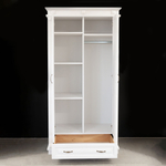 Шкаф для одежды распашной белый Харви двухдверный деревянный с ящиком, со штангой и полками, шкаф для вещей в прихожую и спальню с филенкой в викторианском стиле из массива сосны