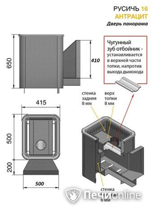 Дровяные печи-каменки Везувий Русичъ Антрацит 16 Панорама