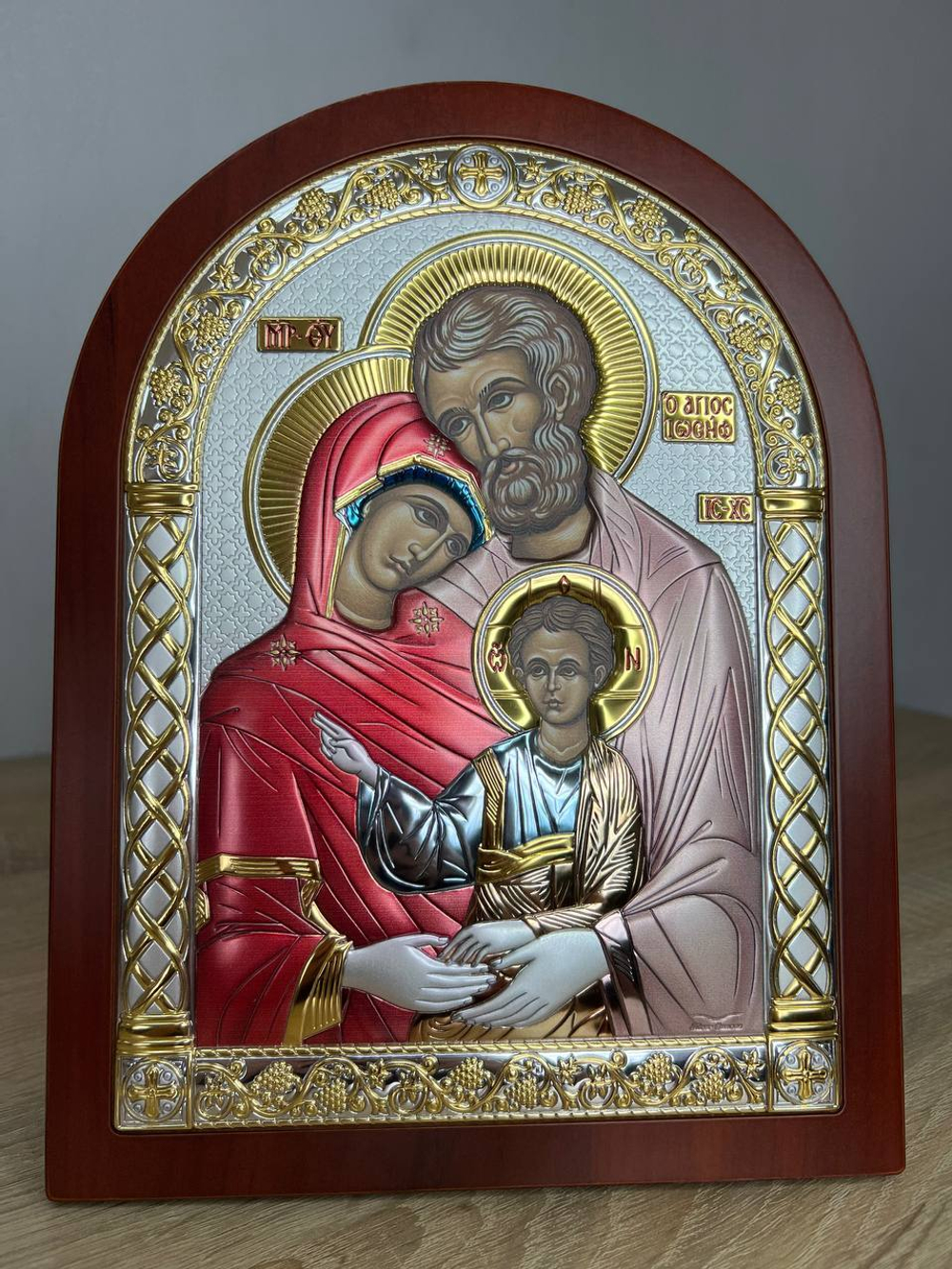 Св. Семейство, икона арочная, красное дерево, эмаль 175х225