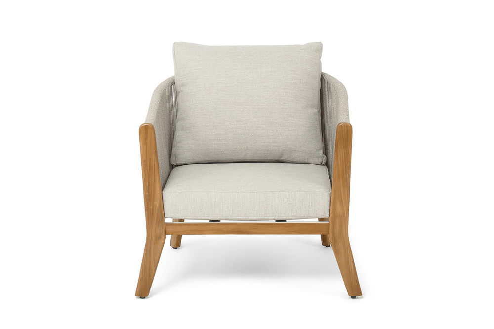 "Сидней" кресло плетеное из роупа, основание тик, каркас алюминий бежевый, роуп бежевый, ткань бежевая