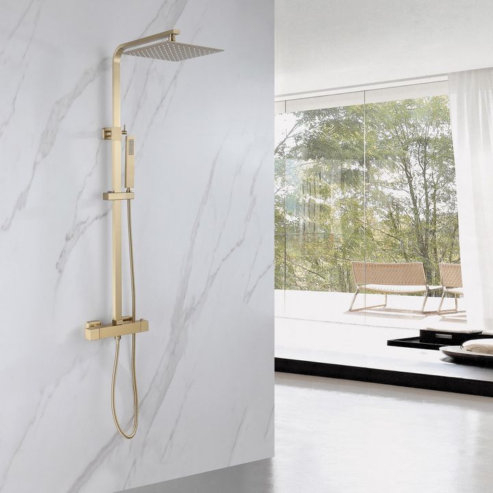 Душевая стойка ABBER Daheim AF8260GL с термостатом без излива, золото матовое
