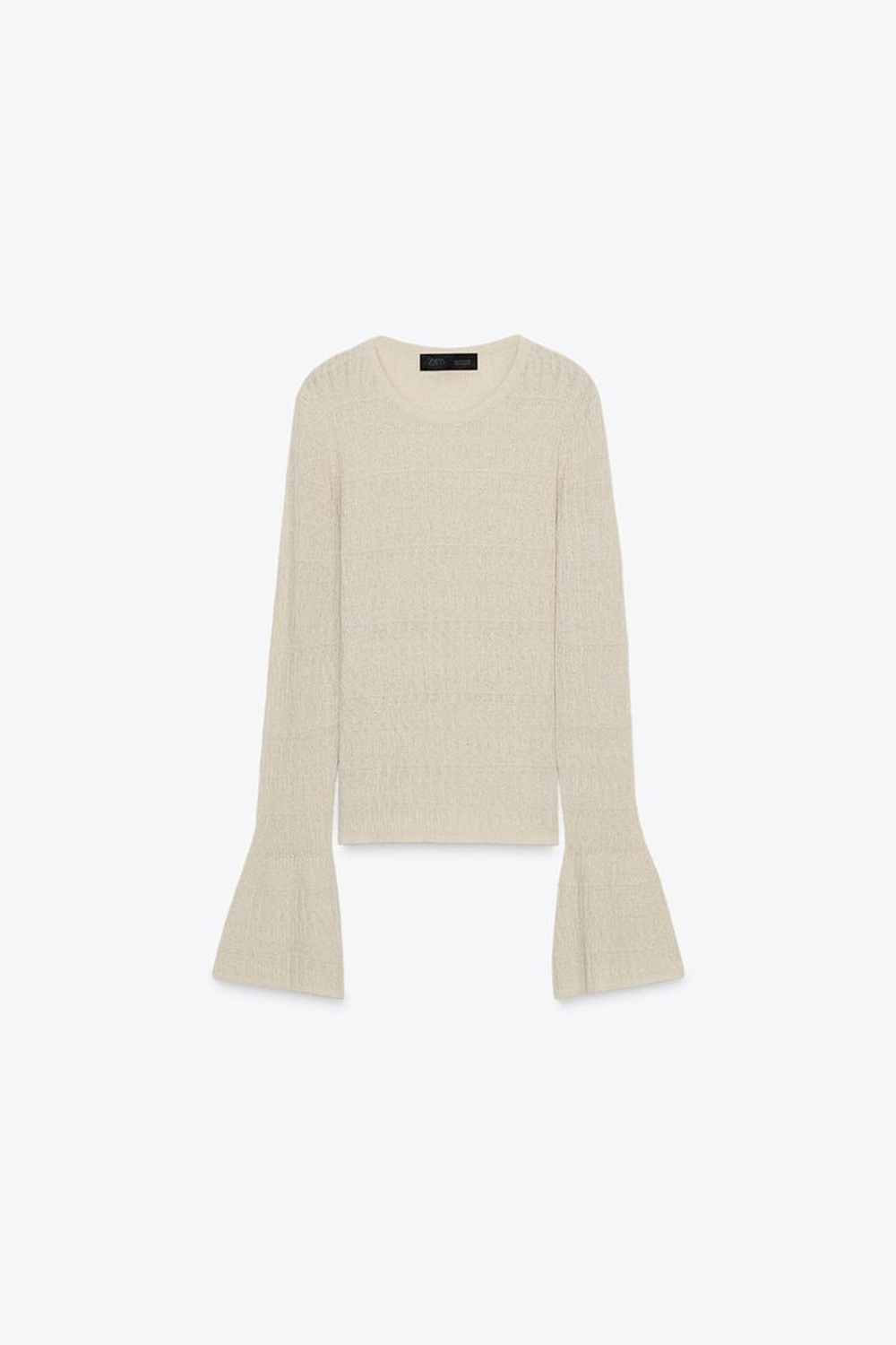 ZARA ДЖЕМПЕР ВЯЗКИ «ПОИНТЕЛЛЕ» С РУКАВАМИ-КОЛОКОЛАМИ, БЕЖЕВЫЙ