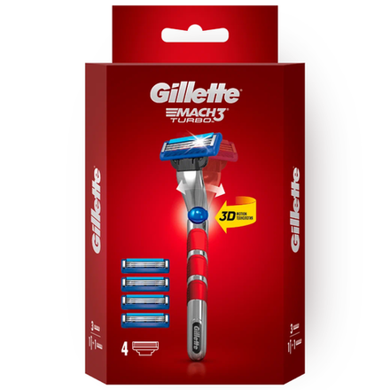Бритвенный станок Gillette Mach3 Turbo 4 кассеты с 3 лезвиями