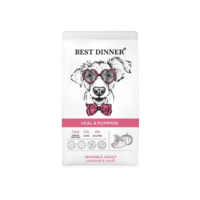 Cухой корм для собак крупных и средних пород Best Dinner Dog Adult Medium/Maxi 3кг телятина с тыквой сухой для собак крупных и средних пород