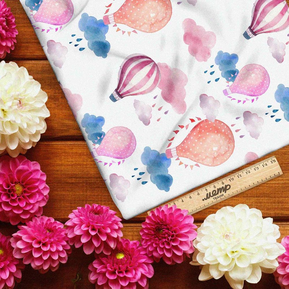 Ткань габардин акварельные воздушные шары