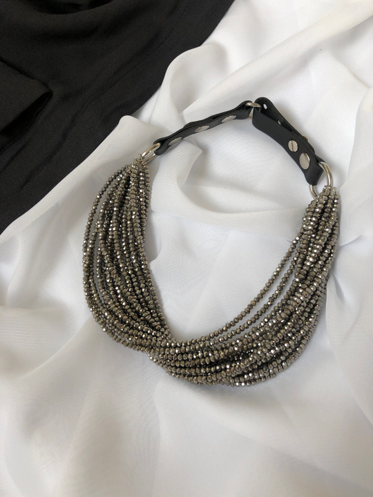 Колье "Венеция, оттенок марказит, венец.стекло, натур.кожа