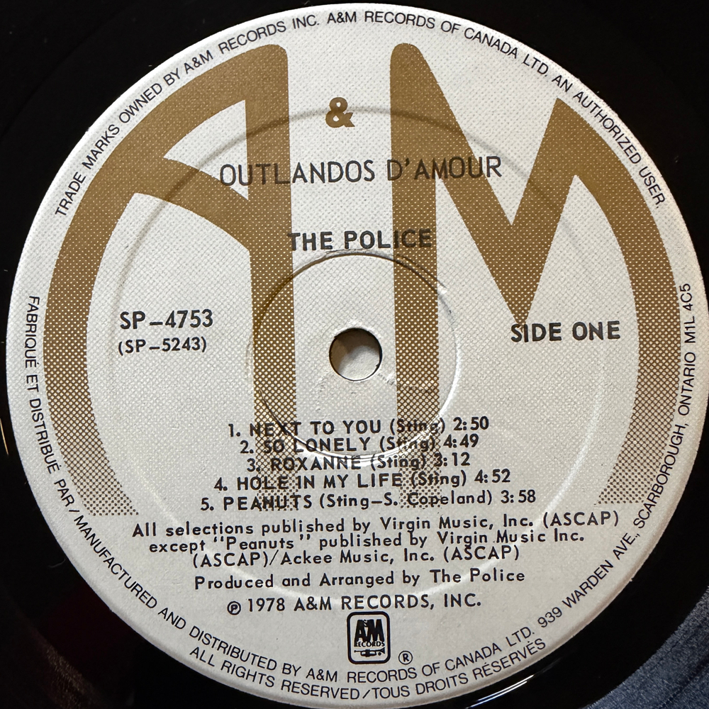 The Police ‎– Outlandos D'Amour (Канада 1979г.) Т