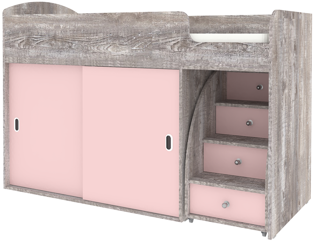 Кровать-чердак КарИВи Малыш Купе Бетон Розовый