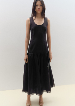 Длинное платье изо льна с присборенной вставкой