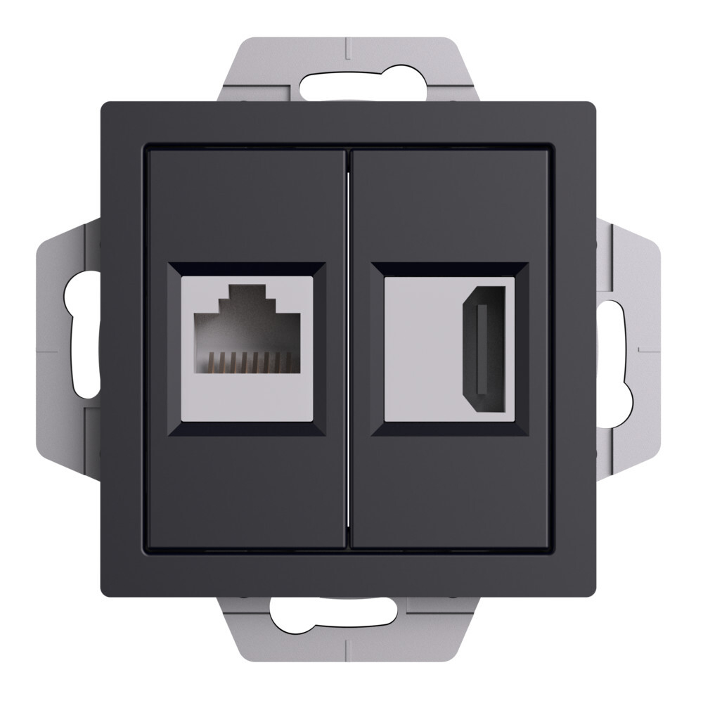 ATLASDESIGN РОЗЕТКА двойная HDMI+RJ45, кат.5Е, механизм, КАРБОН