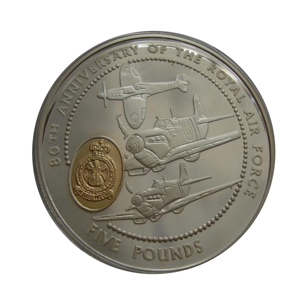 Гернси 5 фунтов 1998 Военные самолеты Королевская авиация 80 лет Война СЕРЕБРО Спитфайр
