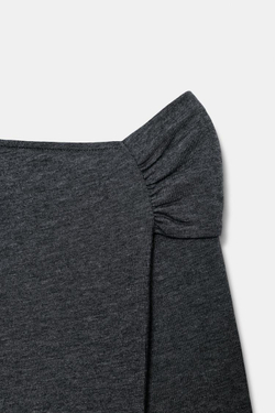 ZARA ТОП С АСИММЕТРИЧНЫМ ВЫРЕЗОМ, СЕРЫЙ МЕЛАНЖ