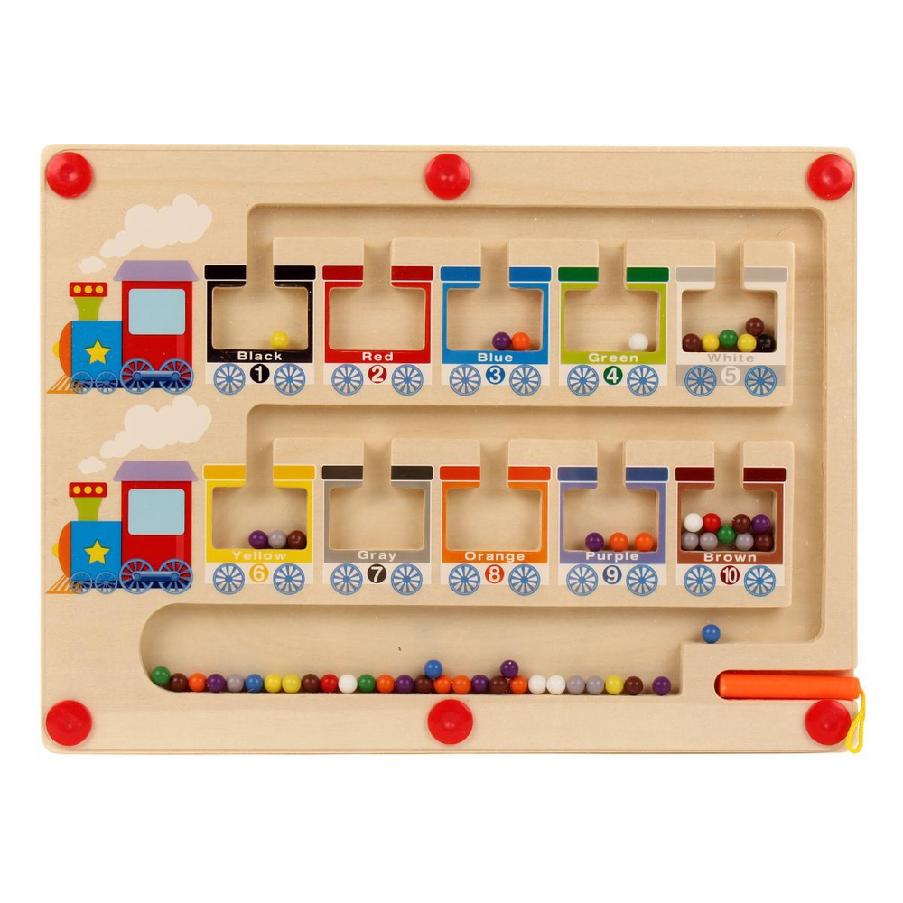 Развивающая игрушка деревянная Лабиринт магнитный с шариками паровозик, коробка C-41754