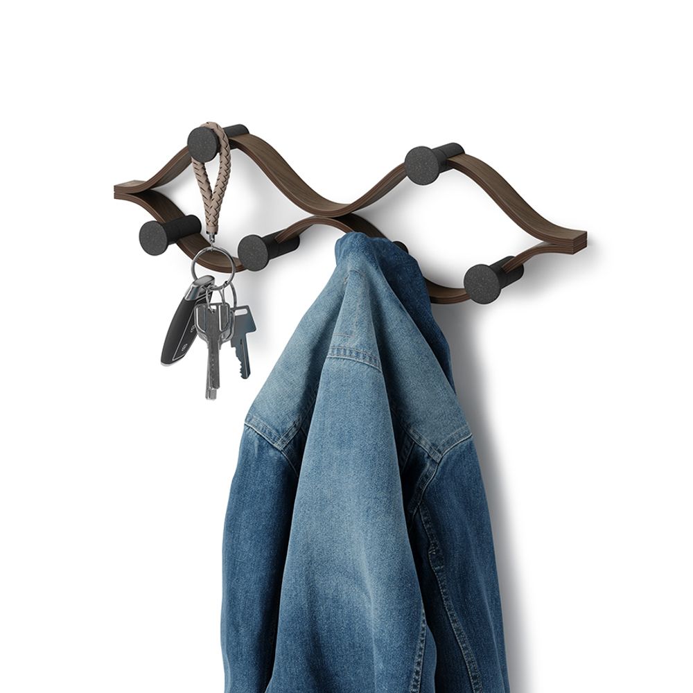 Вешалка настенная Montage, 6 крючков, черный/орех