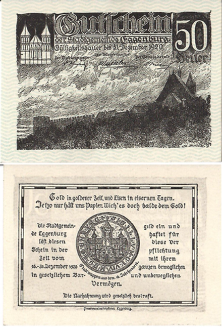 Австрия 50 геллеров 1920 Эггенбург aUNC