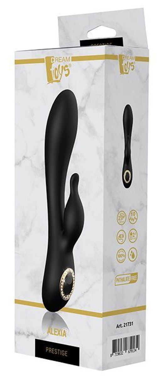 Черный вибратор-кролик ALEXIA - 20 см.