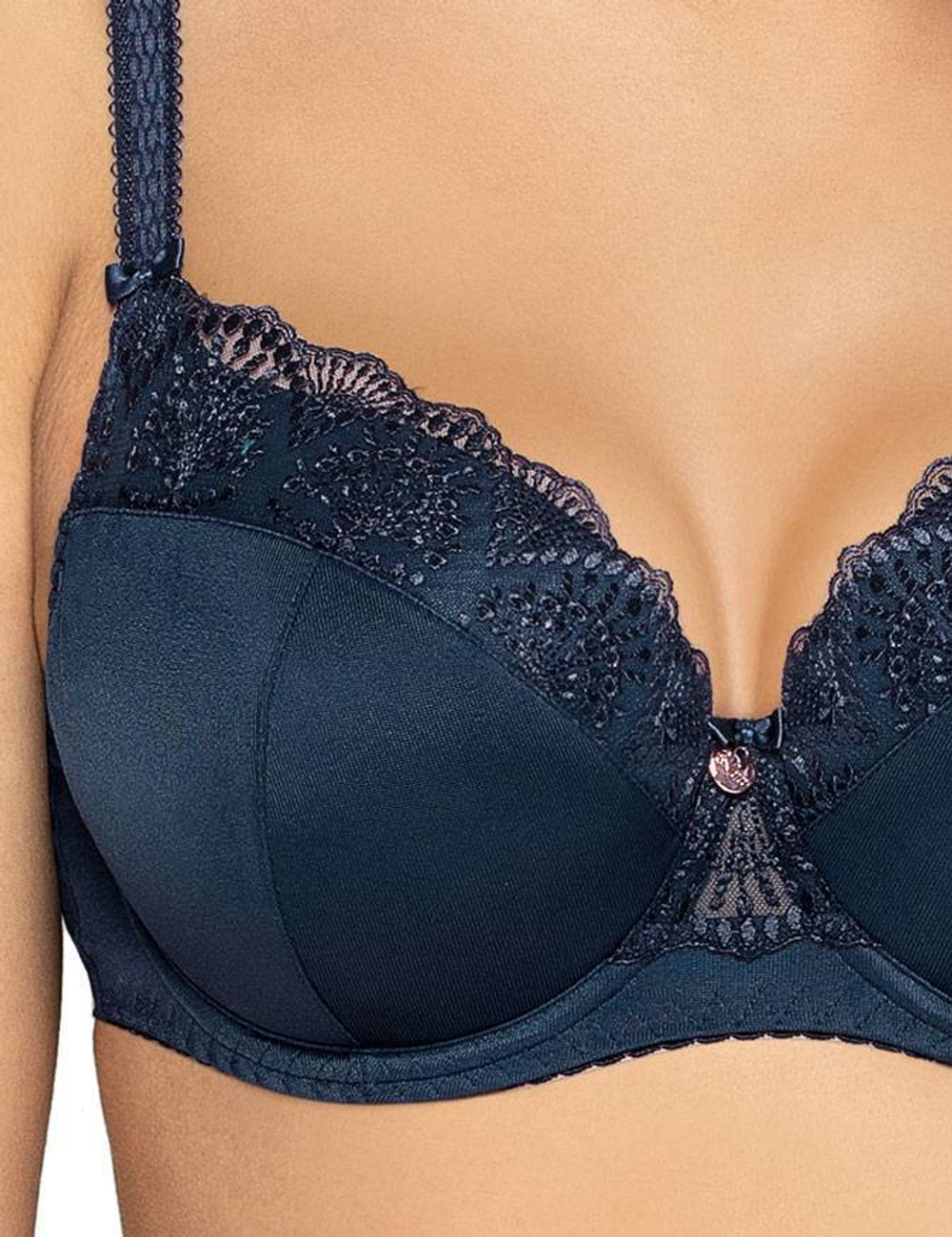 Темно-синий бюстгальтер Freesia с эффектной вышивкой на +size чашках (Размер: 80J) (Цвет: темно-синий)