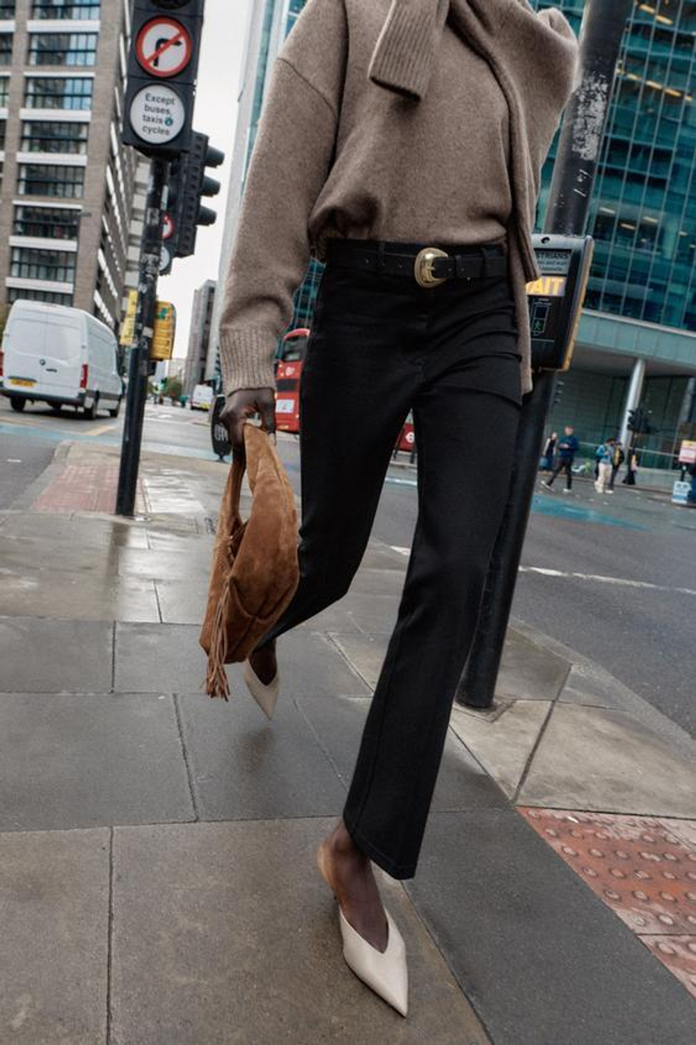 ZARA ЛЕГИНСЫ FLARE С РЕМНЕМ, ЧЕРНЫЙ