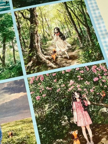 Девочка и песик с рожками AEPPOl , голубая клетка, 3 ряда, 100% хлопок 5