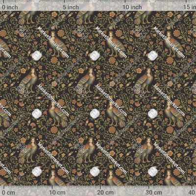 Птица сирин с цветами и звездами, винтажный сказочный стиль by YucArt 448 DPI