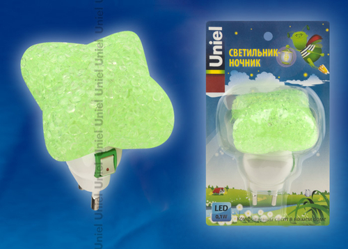 DTL-309-Звездочка/GREEN/1LED/0,1W Светильник-ночник. Выключатель на корпусе. Блистер