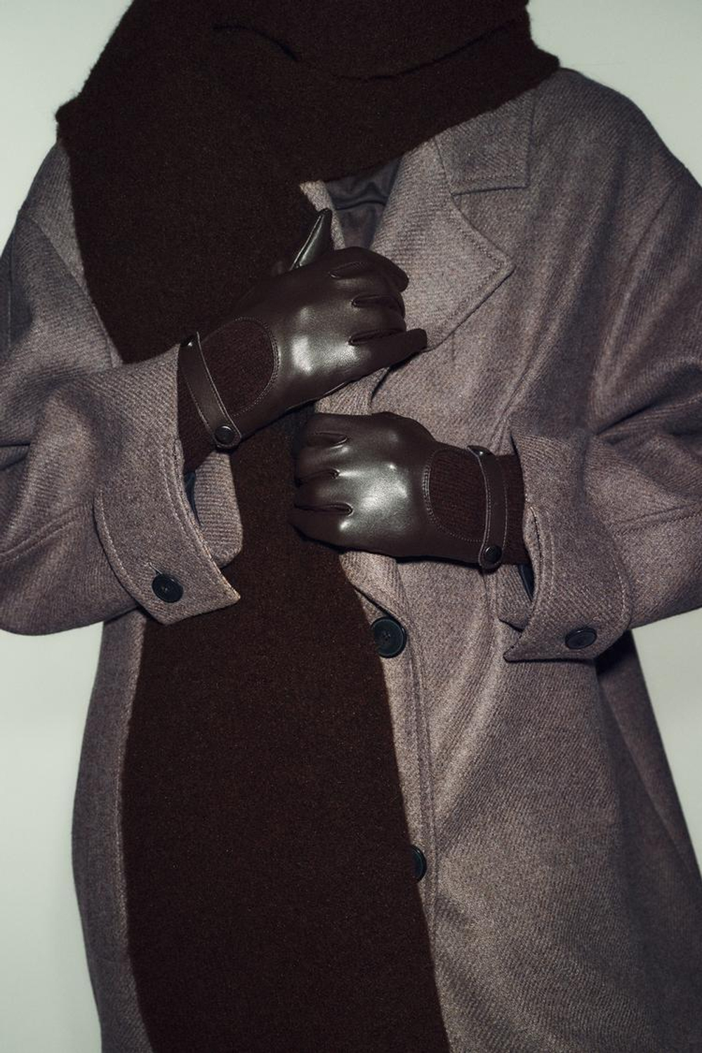 ZARA ПЕРЧАТКИ ИЗ ИСКУССТВЕННОЙ КОЖИ И ШЕРСТИ, КОРИЧНЕВЫЙ