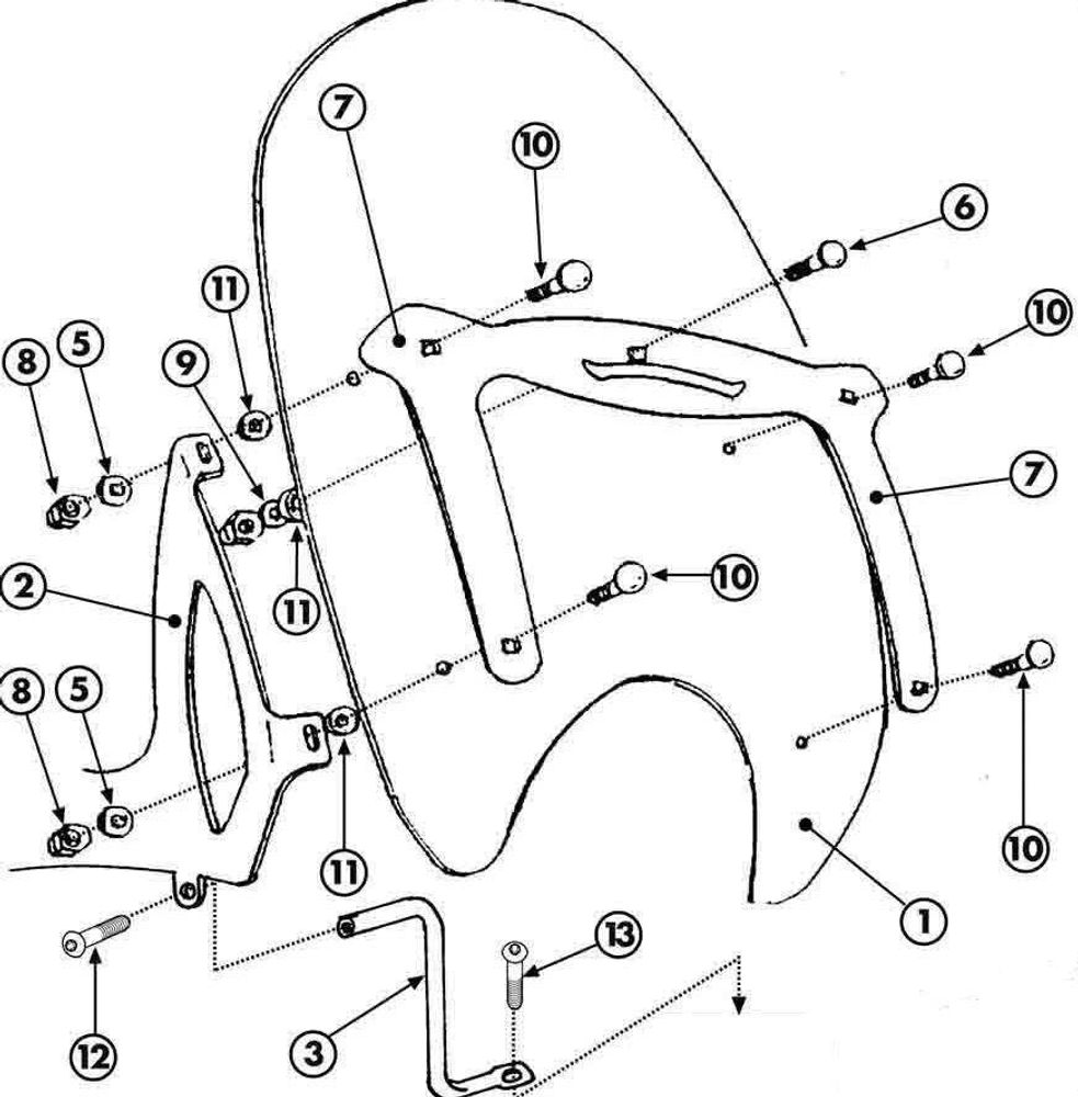 Крепёж для ветрового стекла Kappa на мотоциклы Yamaha XVS 650 (1997 - 2002) и Yamaha XVS 650 (2000 - 2002)