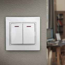 1Э-105-01 Intro Выключатель двойной с подсветкой, 10А-250В, СУ, б.л., Plano, белый | Intro Plano Белый