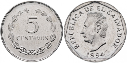 Сальвадор 5 сентаво, 1987 - 2000 Франсиско Морасан XF