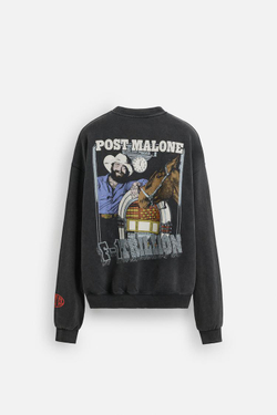 ZARA ТОЛСТОВКА С КРУГЛЫМ ВЫРЕЗОМ С ПРИНТОМ POST MALONE™, ТЕМНЫЙ АНТРАЦИТ