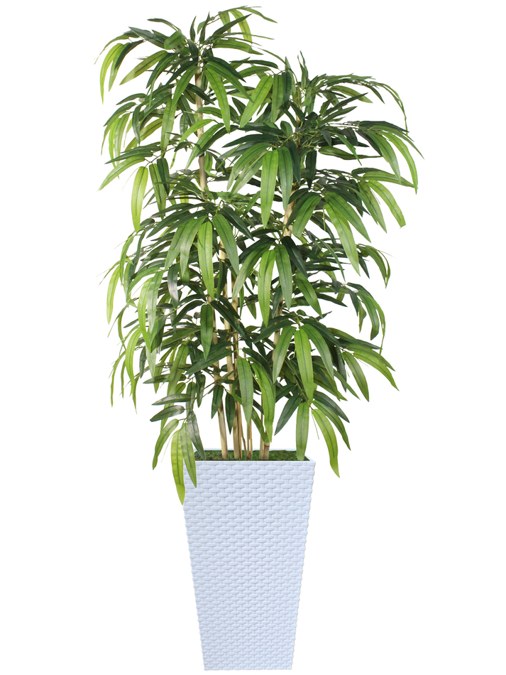 Искусственный Бамбук 150см в белом кашпо ротанг