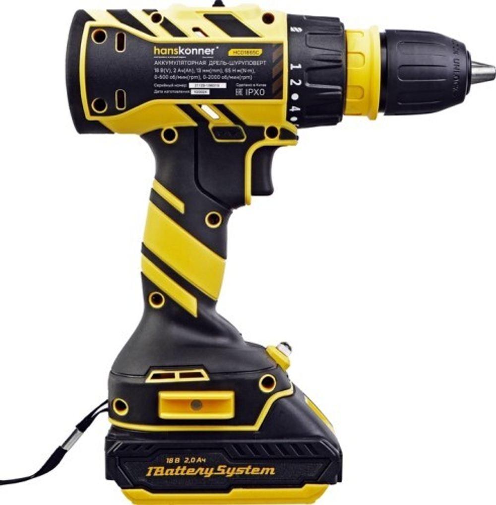 Дрель-шуруповерт аккумуляторная HANSKONNER HCD1865C