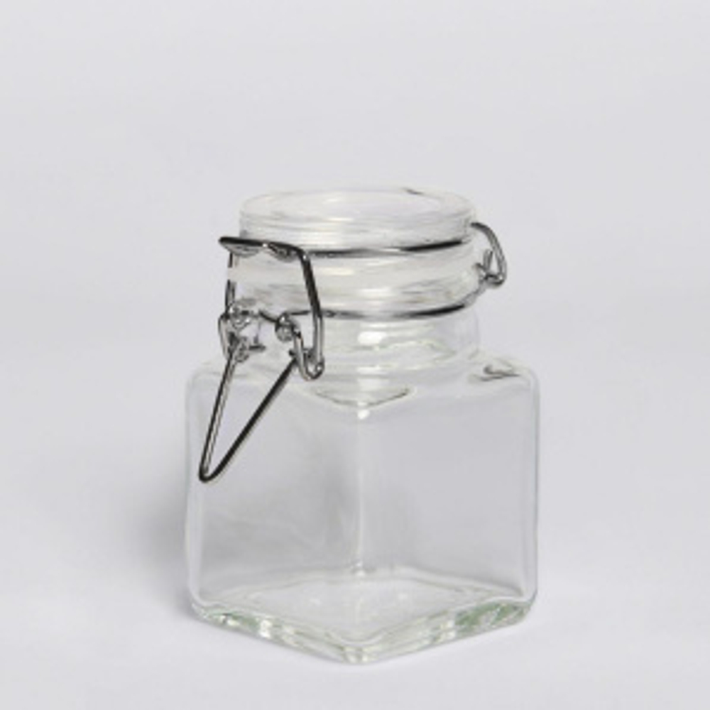 Банка для сыпучих прод. 100 мл. h=78 мм. квадр. с крышкой (для подачи) с бугельным замком