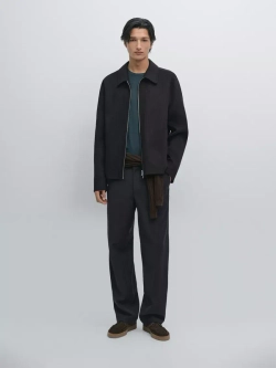 Massimo Dutti Куртка из смесовой шерсти в тонкую полоску, темно-синий